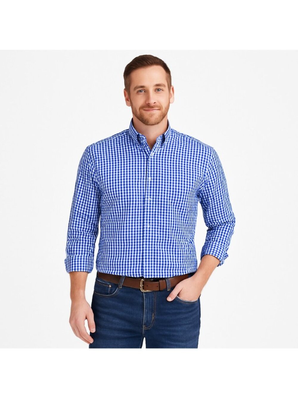 Tailorbyrd Mens Shirt Button Down Blue Gingham Plaid Long Sleeve Size M